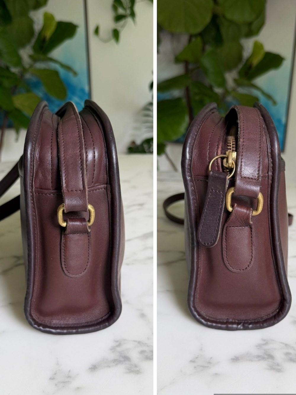 Coach Vintage Metropolis Zip Crossbody Bag 9087 Mahogany Leather 90's w/ Key Fob - Picture 6 of 16